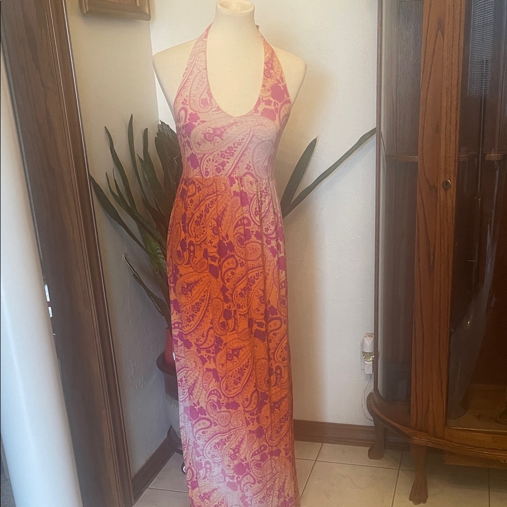 Tommy Bahama Pink and Orange Paisley Maxi Dress